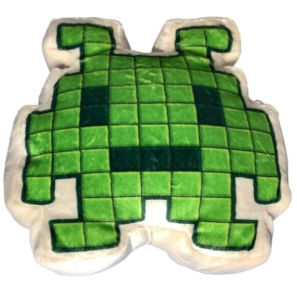 FAO Schwarz Pixel Alien Plush Decorative Pillow Green White Arcade Style 11"x11" - Picture 3 of 5